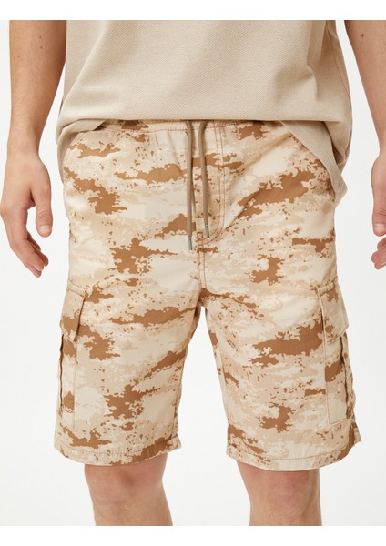 Kargo Şort Kamuflaj Baskılı Beli Bağcıklı Cep Detaylı Pamuklu indirimleri