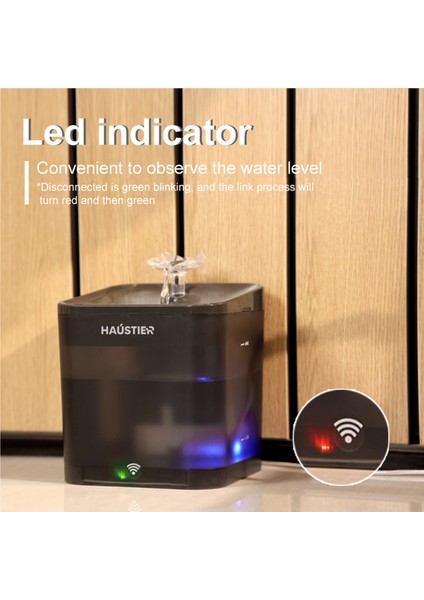 WF004 Akıllı Kedi Köpek Su Sebili Su Şelalesi Su Pınarı, Uv Su Filtrelemeli - Smart Wifi - Tuya App, Ultra Sessiz, Siyah