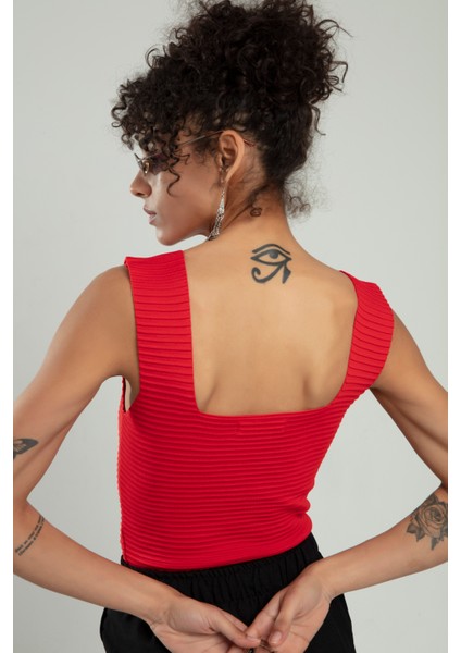 Kadın Yığma Desen Spor Askılı Triko Atlet Crop Top Bluz Sifu Tekstil indirimleri