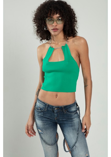 Kadın Zincir Askılı Spor Triko Büstiyer Crop Top fiyatları