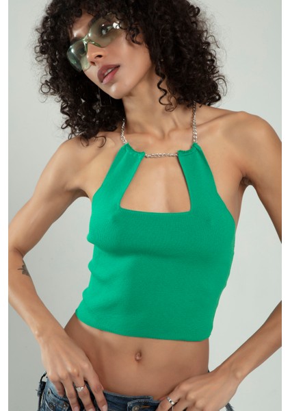 Kadın Zincir Askılı Spor Triko Büstiyer Crop Top modelleri