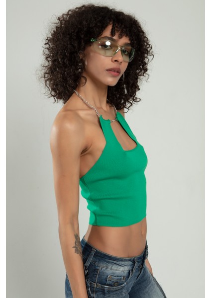 Kadın Zincir Askılı Spor Triko Büstiyer Crop Top fırsatları