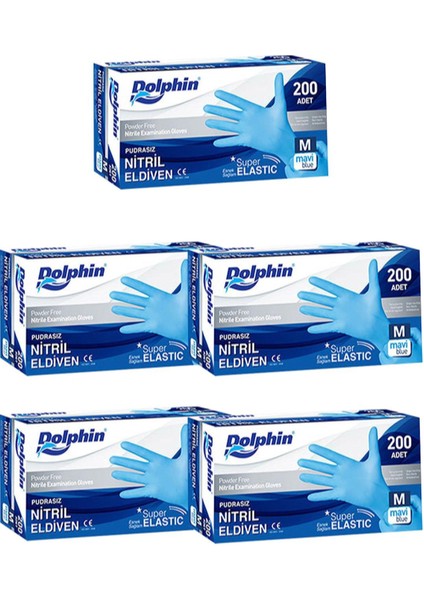 Tek Kullanımlık Lateks Mavi Pudrasız Nitril Muayne Eldiveni Medium Orta Boy - 100'lü 5 Paket