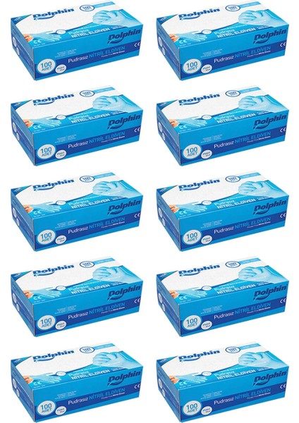 Tek Kullanımlık Lateks Mavi Pudrasız Nitril Muayne Eldiveni Medium Orta Boy - 100'lü 10 Paket