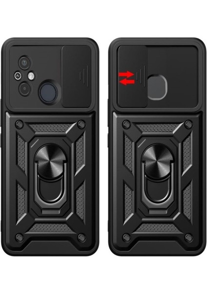 Xiaomi Redmi 12C Kılıf Yüzüklü Sürgülü Kamera Korumalı Pars + Ekran Koruyucu