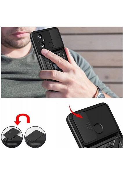 Xiaomi Redmi 12C Kılıf Yüzüklü Sürgülü Kamera Korumalı Pars + Ekran Koruyucu