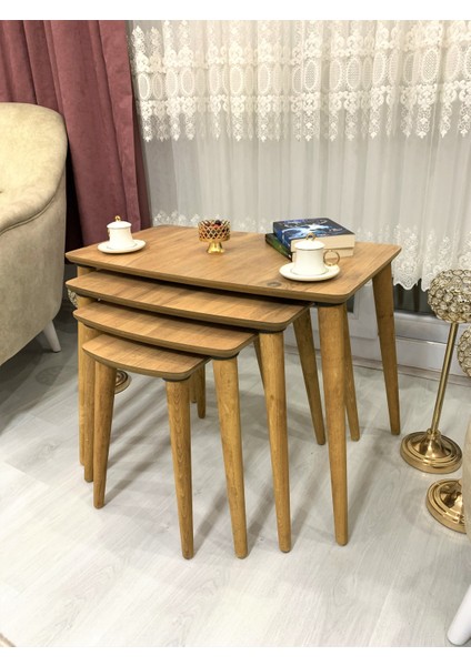 Home Evmob 4lü (Dörtlü) Zigon Sehpa Ahşap Mdf - Ceviz Evmob