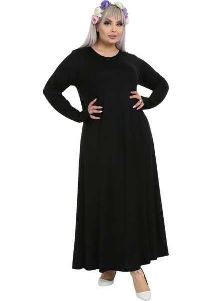 Butik Desensiz Kollu Kadın Uzun Siyah Tesettür Elbise