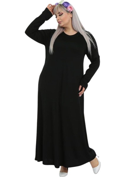 Butik Desensiz Kollu Kadın Uzun Siyah Tesettür Elbise fiyatları