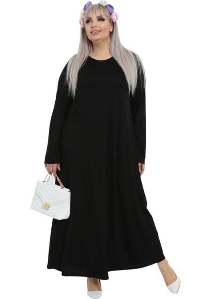 Butik Desensiz Kollu Kadın Uzun Siyah Tesettür Elbise modelleri