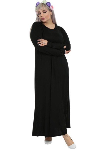 Butik Desensiz Kollu Kadın Uzun Siyah Tesettür Elbise fırsatları