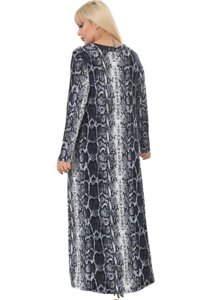 Butik Gri Piton Desen Kollu Kadın Uzun Tesettür Elbise