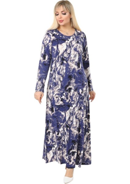 Butik Mavi Batik Desen Kollu Kadın Uzun Tesettür Elbise fiyatları