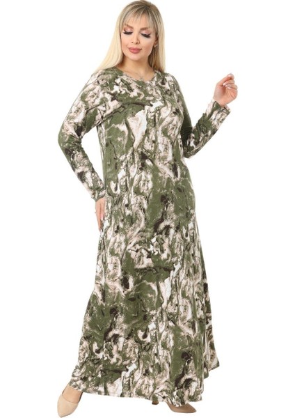 Butik Yeşil Batik Desen Kollu Kadın Uzun Tesettür Elbise fırsatları