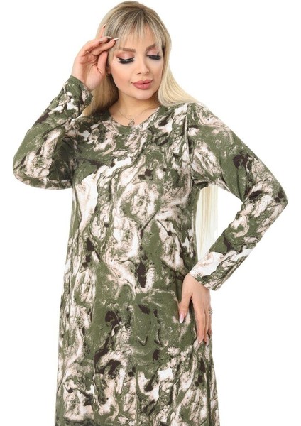 Butik Yeşil Batik Desen Kollu Kadın Uzun Tesettür Elbise indirimleri