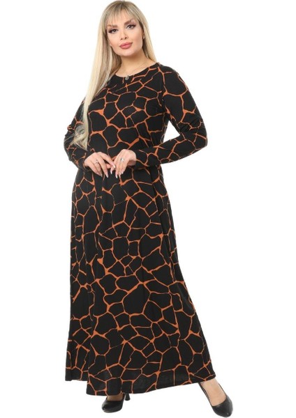 Butik Siyah Taş Desen Kollu Kadın Uzun Tesettür Elbise