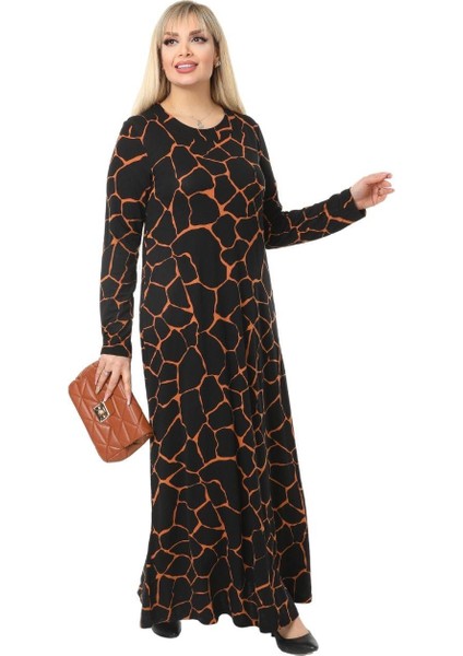 Butik Siyah Taş Desen Kollu Kadın Uzun Tesettür Elbise modelleri