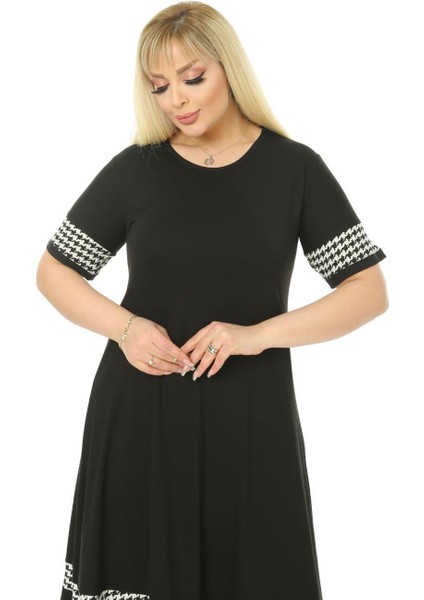 Butik Kazayağı Şerit Detaylı Kadın Büyük Beden Midi Elbise modelleri