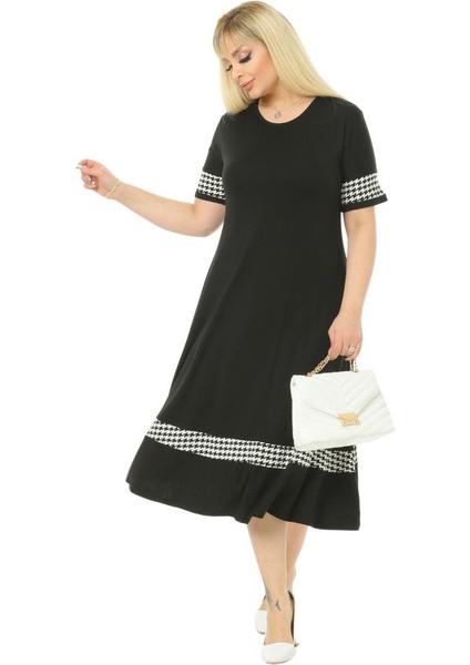 Butik Kazayağı Şerit Detaylı Kadın Büyük Beden Midi Elbise fırsatları