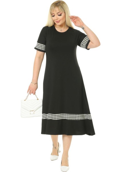 Butik Kazayağı Şerit Detaylı Kadın Büyük Beden Midi Elbise indirimleri