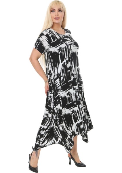 Butik Fırça Desen Asimetrik Kısa Kollu Uzun Elbise fırsatları