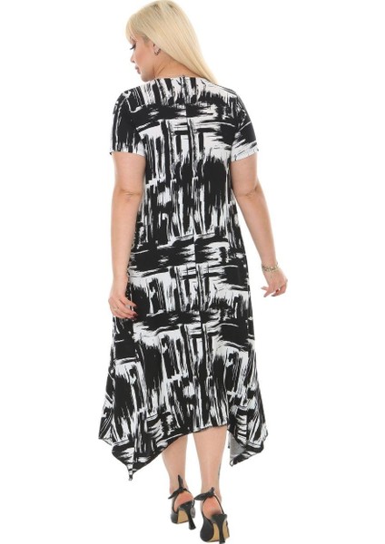 Butik Fırça Desen Asimetrik Kısa Kollu Uzun Elbise indirimleri