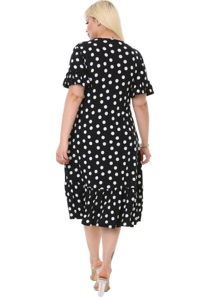 Butik Puantiye Desen Cepli Fırfırlı Kısa Kol Kadın Midi Elbise indirimleri