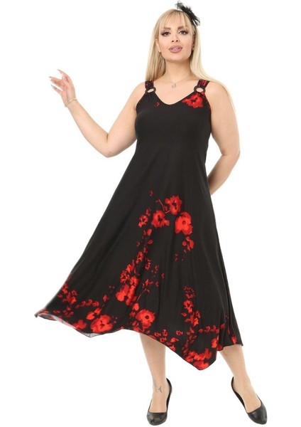 Butik Gelincik Desen Askılı V Yaka Uzun Elbise fiyatları