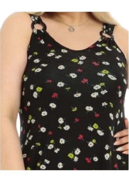 Butik Siyah Papatya Desen Askılı V Yaka Uzun Elbise fırsatları