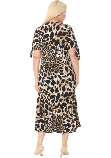 Butik Kaplan Desen Bağlamalı Kısa Kollu Kadın Midi Elbise fırsatları