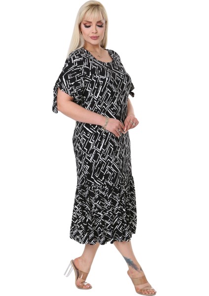 Butik Zigzag Çizgili Bağlamalı Kısa Kollu Kadın Midi Elbise fiyatları