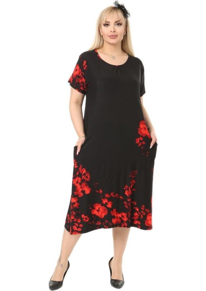 Butik Gelincik Desen Cepli Kısa Kol Kadın Midi Elbise fiyatları