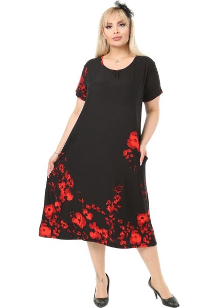 Butik Gelincik Desen Cepli Kısa Kol Kadın Midi Elbise fırsatları