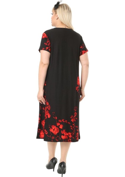 Butik Gelincik Desen Cepli Kısa Kol Kadın Midi Elbise indirimleri