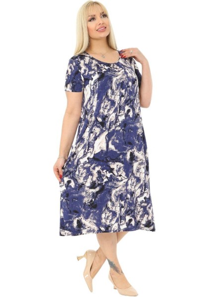 Butik Mavi Batik Kuplu Cepli Kısa Kol Kadın Midi Elbise modelleri