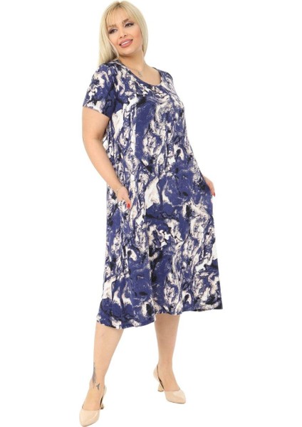 Butik Mavi Batik Kuplu Cepli Kısa Kol Kadın Midi Elbise indirimleri