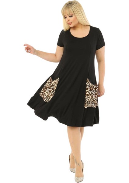 Butik Balon Cepli Leopar Desen Kısa Kollu Midi Elbise fırsatları