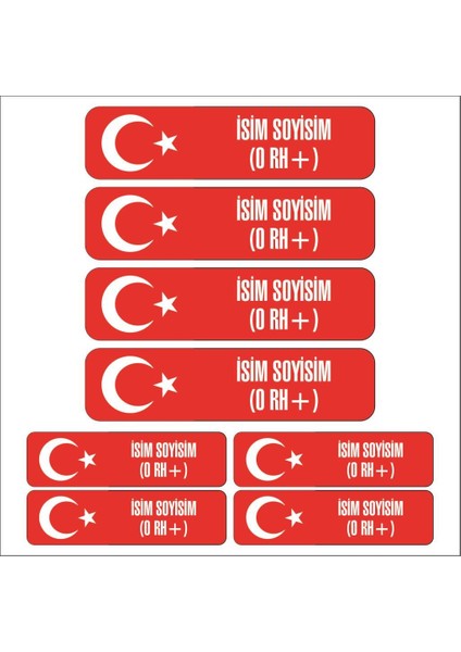 Ömr Dizayn Hediye Türk Bayrağı Isim ve Kan Grubu Motorsiklet Etiket Sticker M1