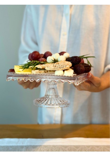 Alegre Glass Kare Ayaklı Sunum Tabağı