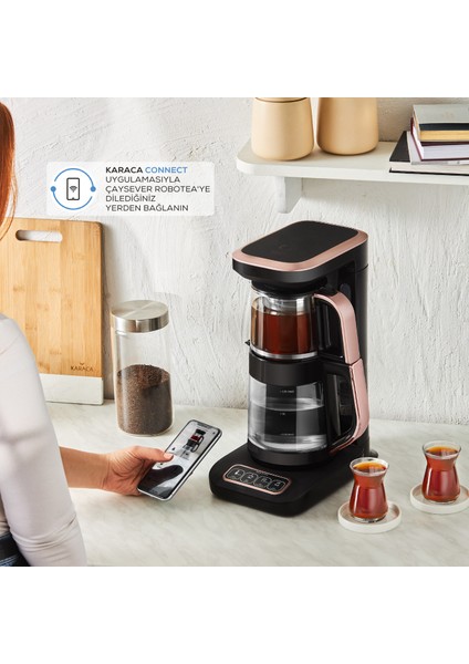 Robotea Pro Connect 4 in 1 Konuşan Cam Çay Makinesi Rosegold