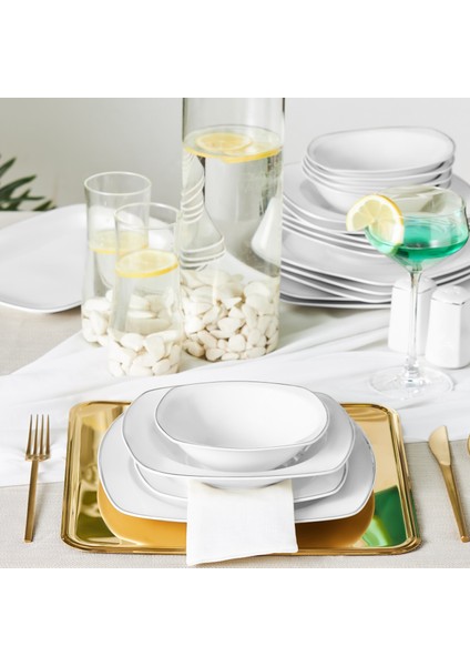 Roman Platinium Square Shape Kayıklı 27 Parça 6 Kişilik Porselen Yemek Takımı