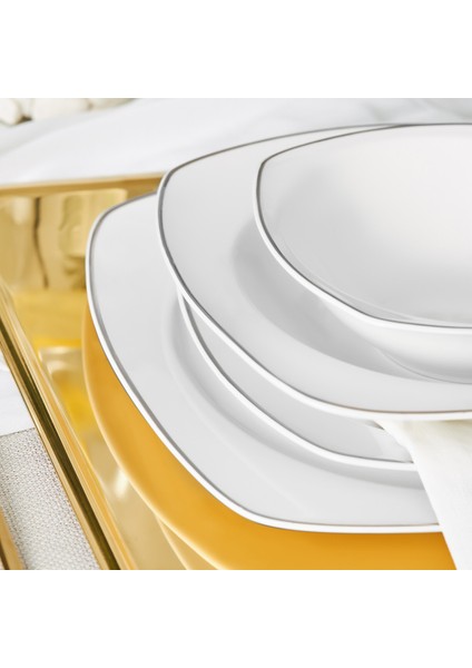 Roman Platinium Square Shape Kayıklı 27 Parça 6 Kişilik Porselen Yemek Takımı