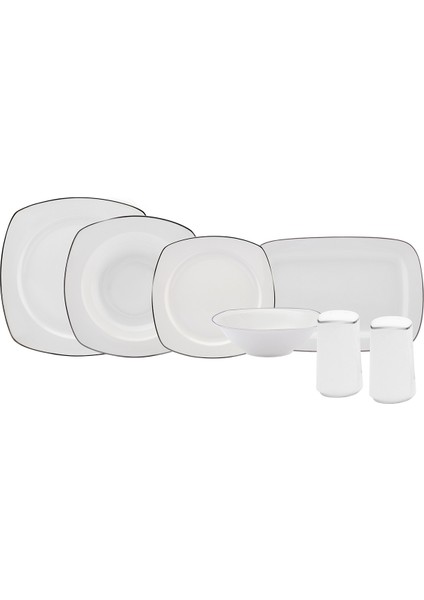 Roman Platinium Square Shape Kayıklı 27 Parça 6 Kişilik Porselen Yemek Takımı