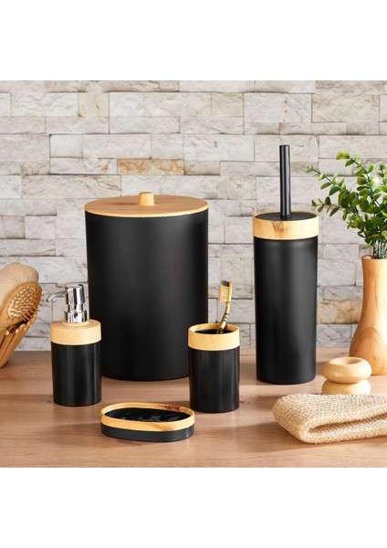 Bambu Görünümlü 5’li Banyo Seti Siyah
