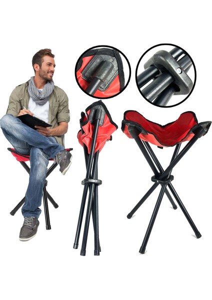 Katlanır Kamp Taburesi Büyük Boy 50CM Kırmızı 4 Ayaklı Portatif Tabure HA032