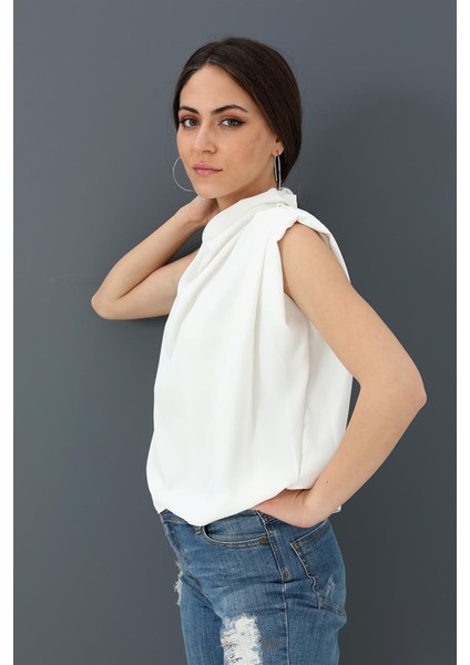 Bluz Kolsuz Degaje Yaka - Ekru fiyatları