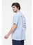 Erkek Kısa Kollu Baskılı Oversıze Kalıp Bisiklet Yaka Tişört Mavi Melanj 3