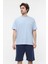 Erkek Kısa Kollu Baskılı Oversıze Kalıp Bisiklet Yaka Tişört Mavi Melanj 5