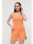 Kadın U Yaka Sıfır Kol Regular Fit Basic Geniş Askılı Tişört Oranj 4