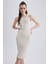 Bodycon Basic Halter Yaka Pamuklu Midi Askılı Elbise U8106AZ23SM 4